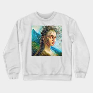 Optical illusion, portrait of pretty young woman and some nature Crewneck Sweatshirt